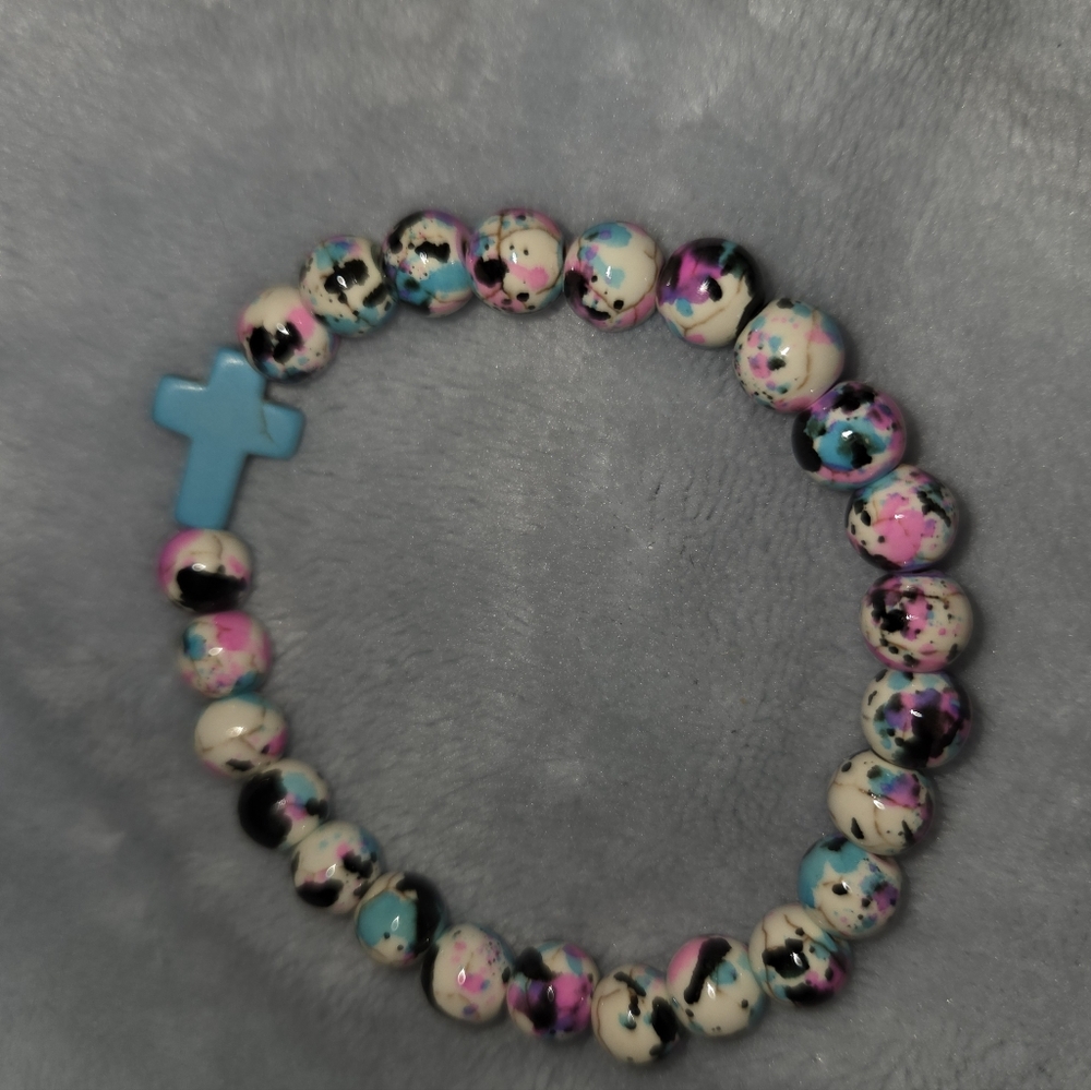 Colorful Beaded Cross Bracelet NWOT